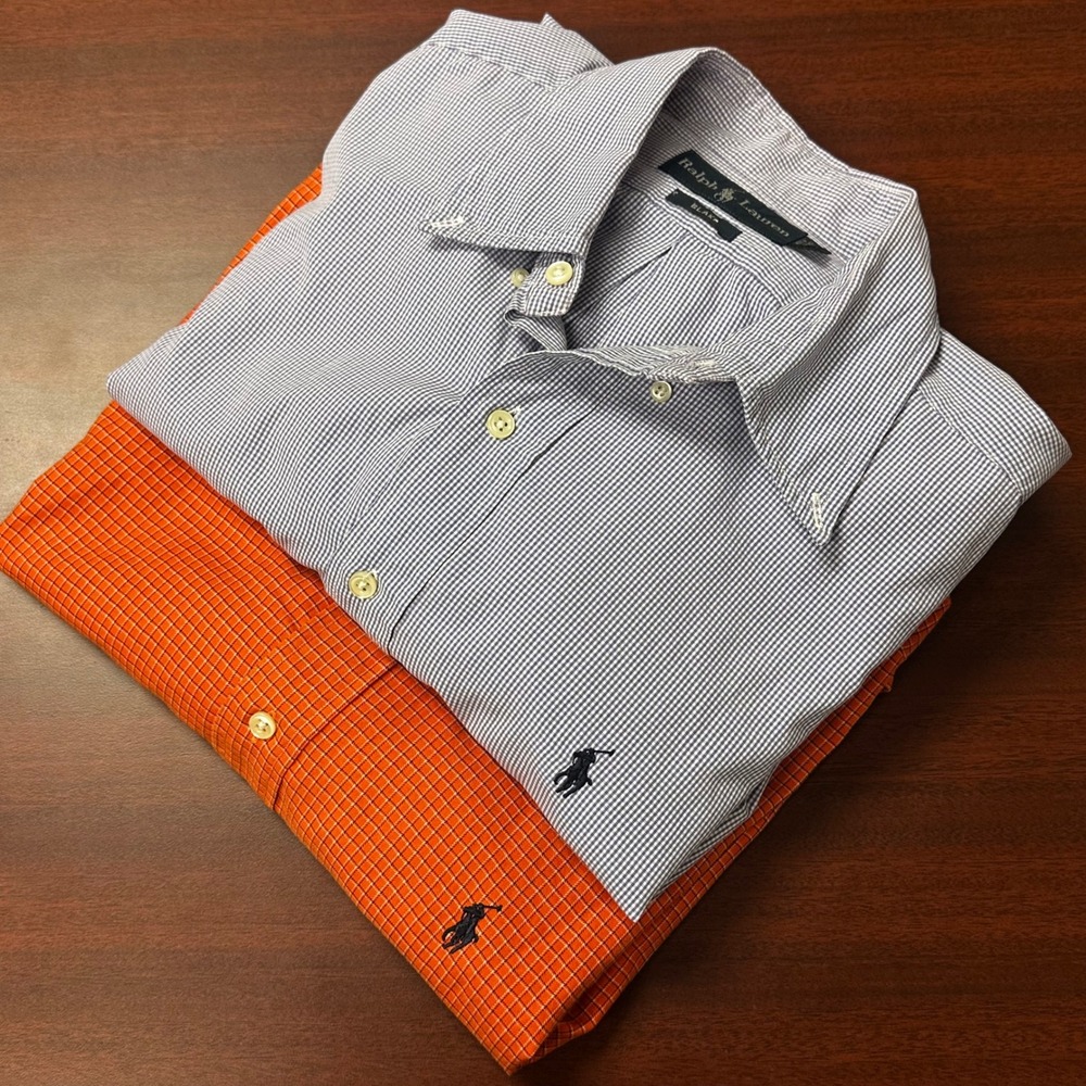 2- Ralph Lauren Button Down Blake Shirts Mens Large Micro Gingham Check Plaid